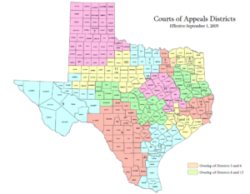 County map of Texas Court of Appeals